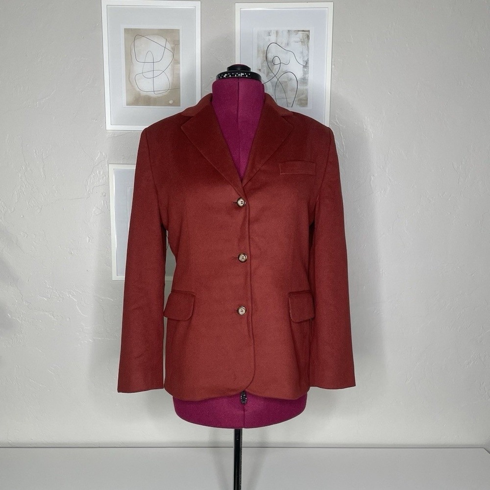 L.L. Bean Blazer Womens 10P Rust Red Wool Cashmere Blend 3-Button Jacket